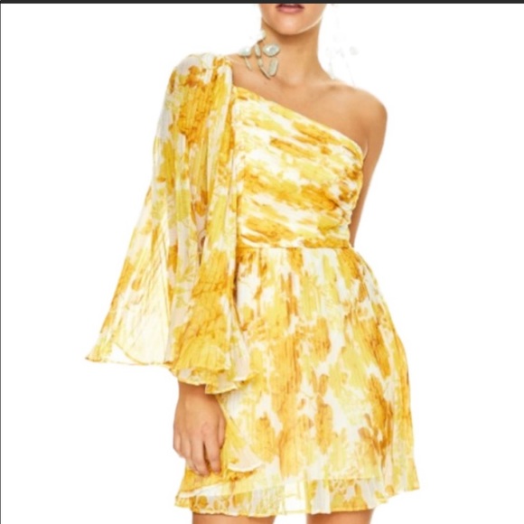 Anthropologie x La Maison Talulah Sunshine XL Yellow 1-Shoulder Floral Toga Mini - Picture 4 of 16